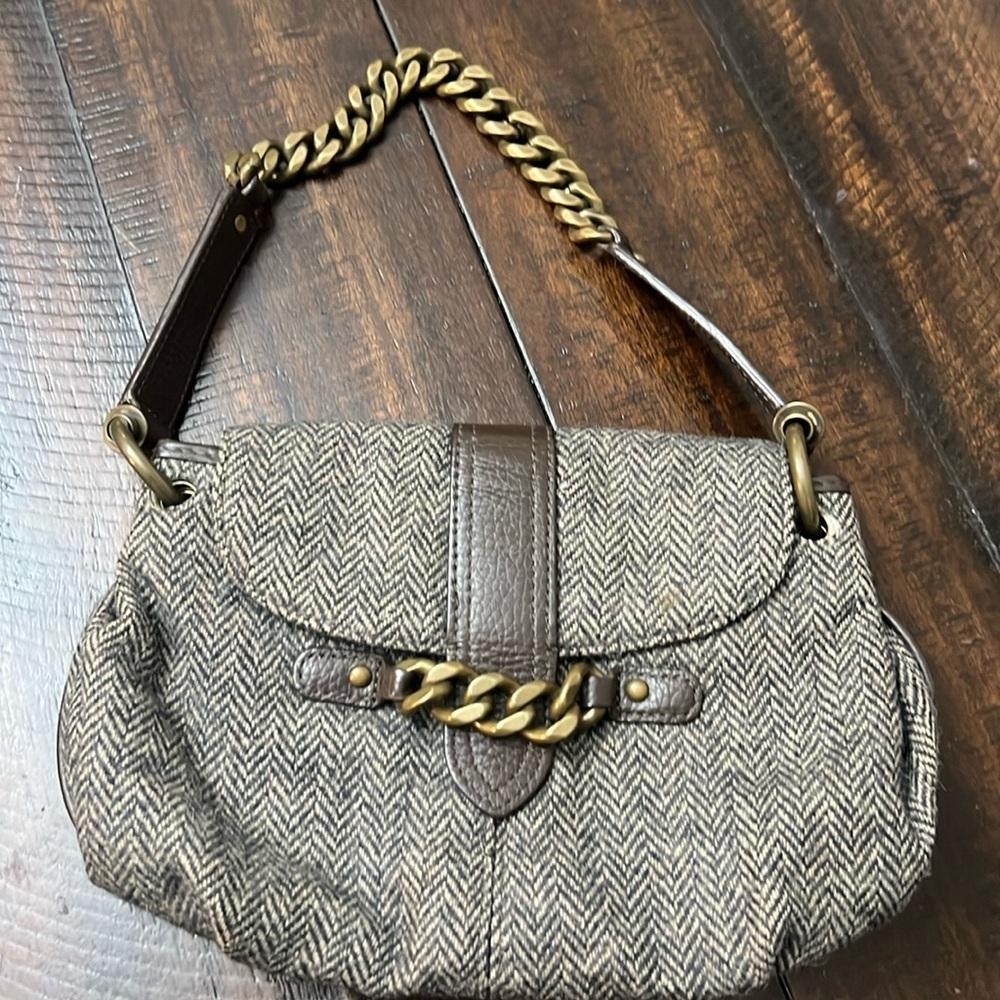 J.Crew blue wool purse with leather and chain acce
Size 6” * 9.5”